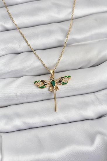 316L Çelik Zincir Gold Renk Yusufçuk Model Zirkon Taşlı Kadın Kolye