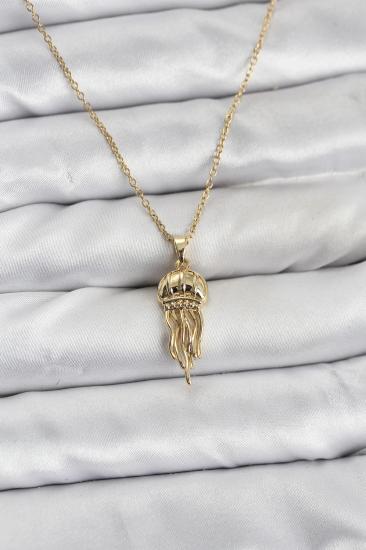 316L Çelik Zincir Gold Renk Deniz Anası Model Zirkon Taşlı Kadın Kolye