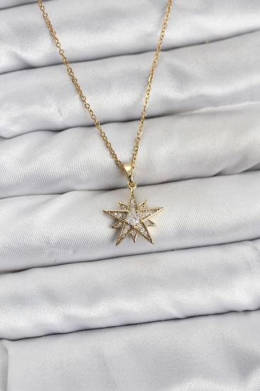 316L Çelik Zincir Gold Renk Yıldız Model Zirkon Taşlı Kadın Kolye