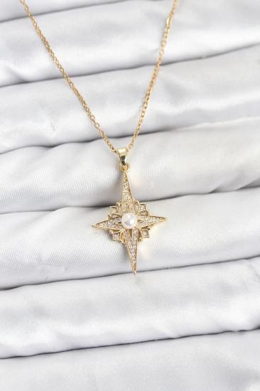 316L Çelik Zincir Gold Renk Kutup Yıldızı Model Zirkon Taşlı Kadın Kolye