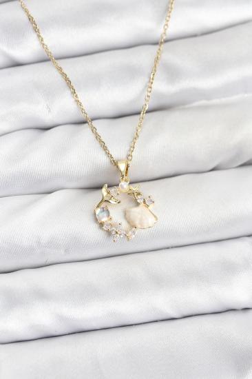 316L Çelik Zincir Gold Renk Deniz Tema Model Zirkon Taşlı Kadın Kolye