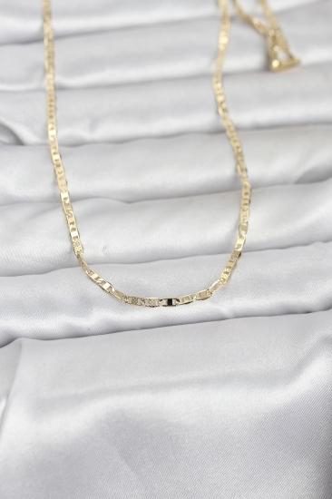 CM 14K Gold Renk Lazerli Yassı Model Zincirli 60 cm Kadın Kolye