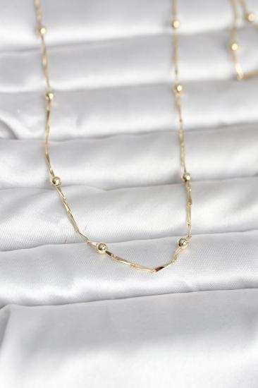 CM 14K Gold Renk Kesme Çubuk Zincir Topçuklu Model 60 cm Kadın Kolye