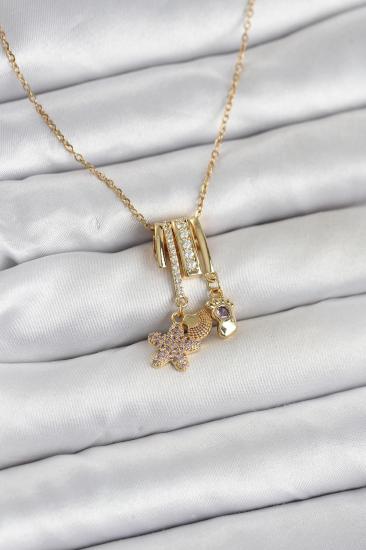 316L Çelik Gold Zirkon Taşlı Deniz Tema Charmlı Kadın Kolye