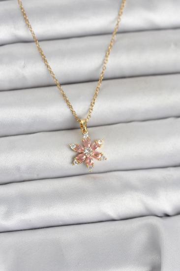 316L Çelik Zincir Gold Renk Pembe Lotus Model Kadın Kolye
