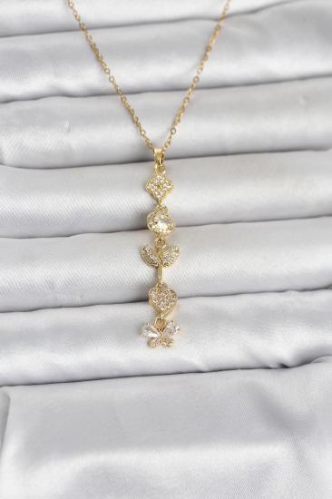 316L Çelik Gold Renk Şans Kolyesi Y Model Zirkon Taşlı Kadın Kolye