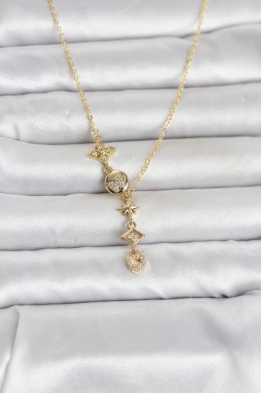 316L Çelik Gold Renk Zirkon Taşlı Y Kadın Kolye