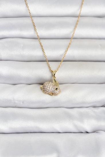 316L Çelik Zincir Gold Renk Zirkon Taşlı Tavşan Model Kadın Kolye