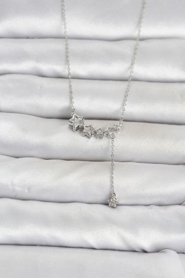 Pirinç Gümüş Renk Minimal Sallantılı Yıldız Model Kadın Kolye