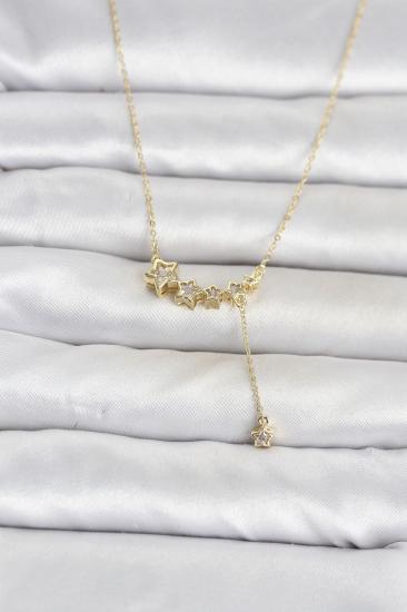 Pirinç Gold Renk Minimal Sallantılı Yıldız Model Kadın Kolye