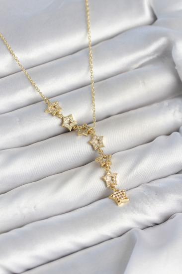 316L Çelik Yıldız Model Gold Renk Zirkon Taşlı Kadın Kolye