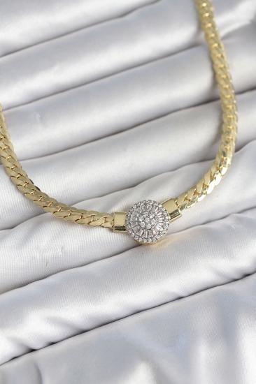 Ezme Zincir Model Zirkon Taşlı VIP Seri Gold Renk Kadın Kolye