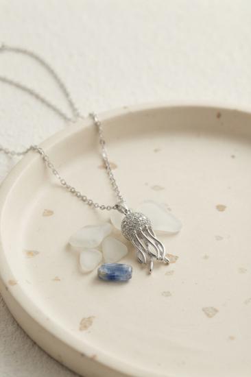 316L Çelik Zincir Gümüş Renk Zirkon Taşlı Jellyfish Model Kolye