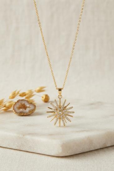 316L Çelik Zincir Gold Renk Zirkon Taşlı Kutup Yıldızı Model Kolye