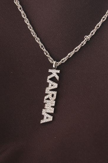 Gümüş Renkli Zirkon Taşlı Karma Yazılı Kolye