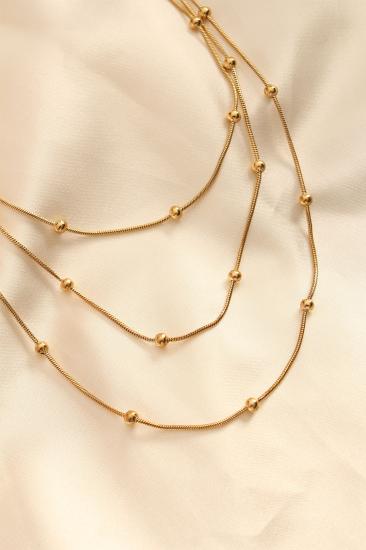 316L Çelik Gold Renkli Topçuk Tasarımlı Çoklu Kolye