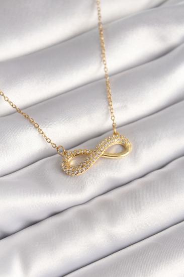 316L Çelik Gold Renk Zincir Zirkon Taşlı Sonsuzluk Model Kadın Kolye