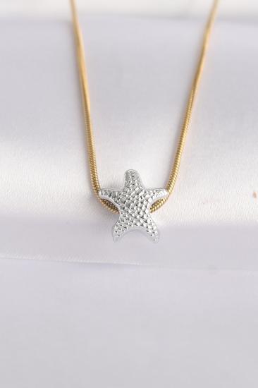 316L Çelik Zincir Gold Renk Zincirli Gümüş Renk Deniz Yıldızı Tasarımlı Kolye