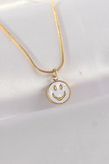 316L Çelik Zincir Gold Renk Mermer Desenli Minimal Smile Kolye