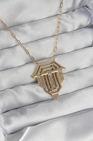 316L Çelik Zincir Gold Renk Zirkon Taşlı Serenay Kolyesi