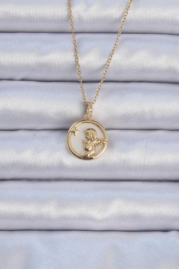 316L Çelik Zincir Gold Renk Zirkon Taşlı Mineli Melek Kolye