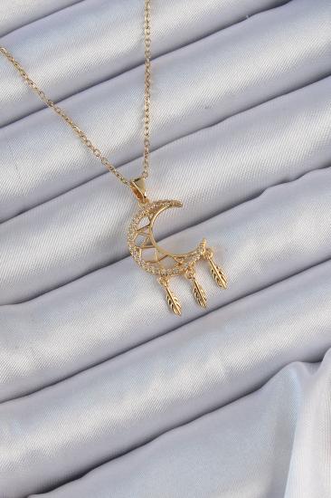 316L Çelik Zincir Gold Renk İşlemeli Zirkon Taşlı Ay Kolye
