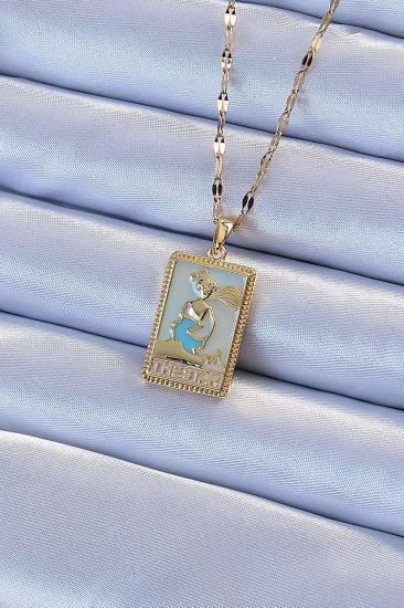 316L Çelik Zincir Gold Renk Mavi Mineli Tarot Kolye