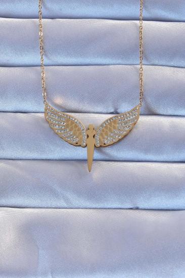 316L Çelik Gold Renk Zirkon Taşlı Mikail Kolye