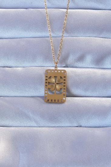 316L Çelik Gold Renk İşlemeli Yonca Model Vintage Kolye