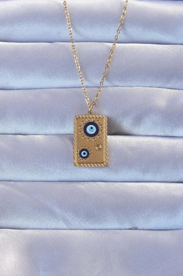 316L Çelik Gold Renk İşlemeli Nazarlı Vintage Kolye