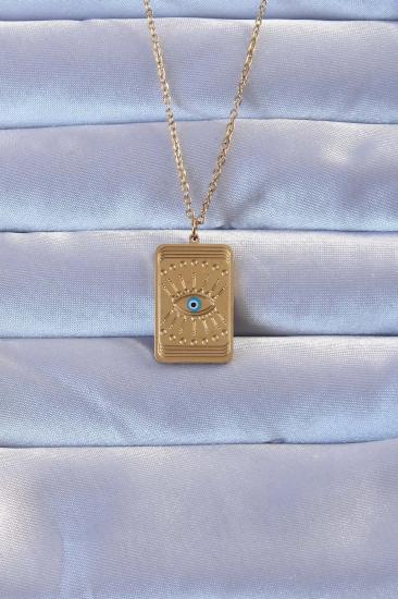 316L Çelik Gold Renk İşlemeli Nazarlı Göz Model Vintage Kolye