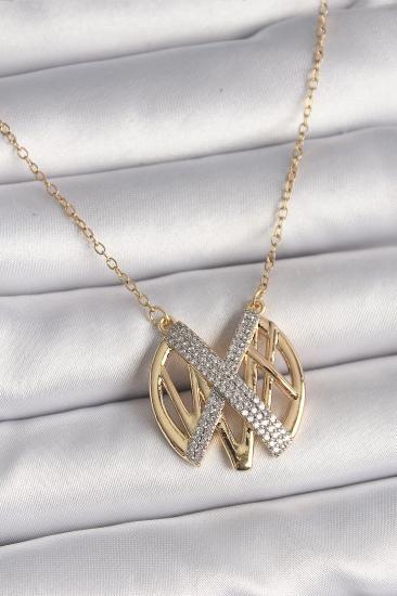 316L Çelik Gold Renk Zirkon Taşlı Vintage Model Kadın Kolye
