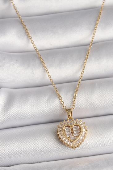 316L Çelik Gold Renk Zincir Zirkon Taşlı Kalp Model Kadın Kolye