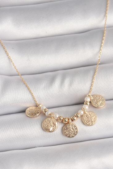 Pirinç Gold Renk 5’Li Osmanlı Tuğra Figür İnci Detay Kadın Kolye