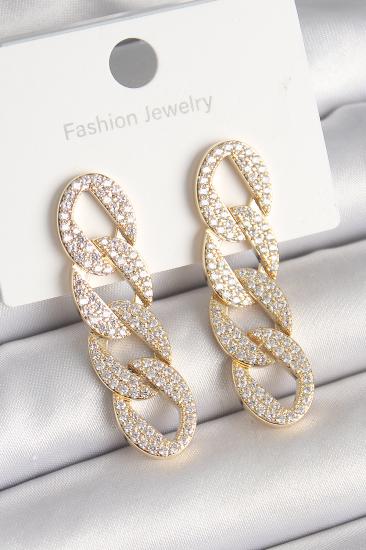 Pirinç Gold Renk Zirkon Taşlı Zincir Model Kadın Küpe