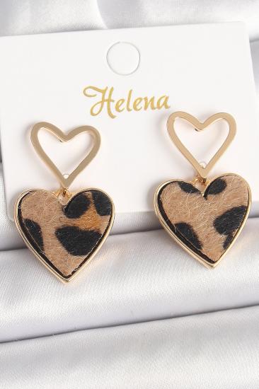 Pirinç Gold Renk Sallantı Leopar Kalp Model Kadın Küpe