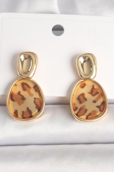 Pirinç Gold Renk Sallantı Leopar Desen Kare Model Kadın Küpe