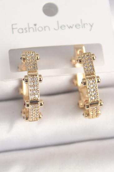 Pirinç Gold Renk Zirkon Taşlı Halka Model Kadın Küpe