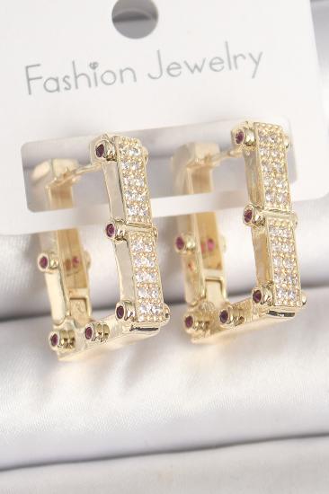 Pirinç Gold Renk Kare Zirkon Taşlı Kadın Küpe