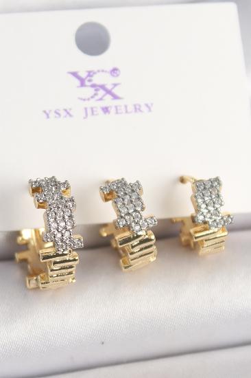 Pirinç Gold Renk Zirkon Taşlı Dorika Model 3’Lü Kadın Kombin Küpe