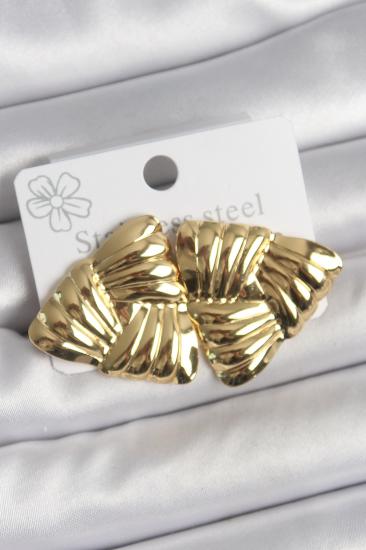316 Çelik Gold Renk İşlemeli Üçgen Model Kadın Küpe