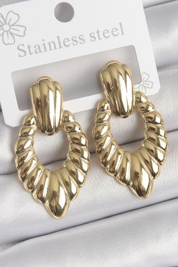 316 Çelik Gold Renk İşlemeli Motiif Model Kadın Küpe