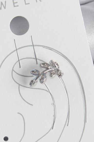 Pirinç Gümüş Renk Zirkon Taşlı Yaprak Model Kıkırdak Kadın Küpe