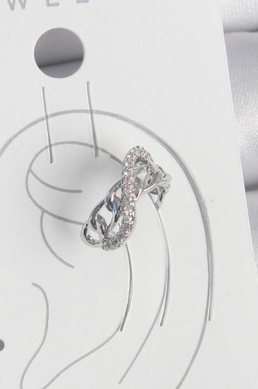 Pirinç Gümüş Renk Zirkon Taşlı Zincir Sonsuzluk Model Kadın Kıkırdak Küpe