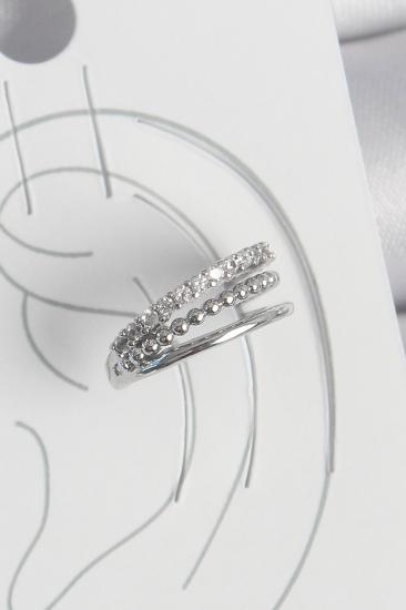 Pirinç Gümüş Renk Zirkon Taşlı 3’Lü Sıralı Model Kadın Kıkırdak Küpe