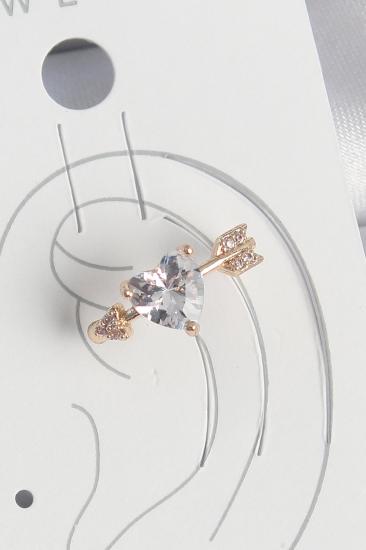 Pirinç Gold Renk Zirkon Taşlı Kalp Ok Model Kadın Kıkırdak Küpe