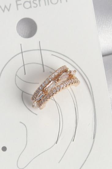Pirinç Gold Renk Zirkon Taşlı 3’Lü Sıralı Model Kadın Kıkırdak Küpe