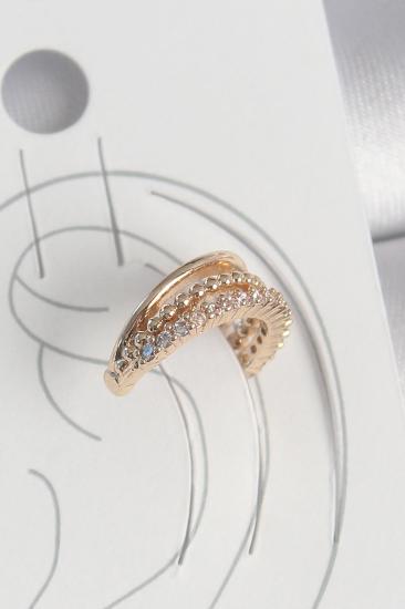 Pirinç Gold Renk Zirkon Taşlı 3’Lü Sıralı Model Kadın Kıkırdak Küpe