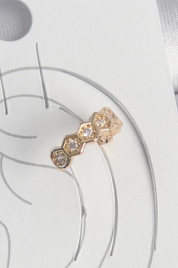 Pirinç Gold Renk Zirkon Taşlı Bal Peteği Model Kadın Kıkırdak Küpe