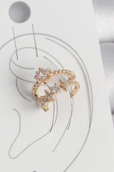 Pirinç Gold Renk Zirkon Taşlı Yıldız Model Kadın Kıkırdak Küpe